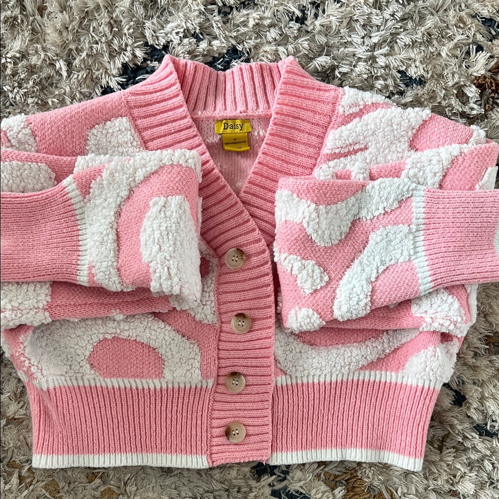 Daisy Kids Pink and White Button-Up Jacket